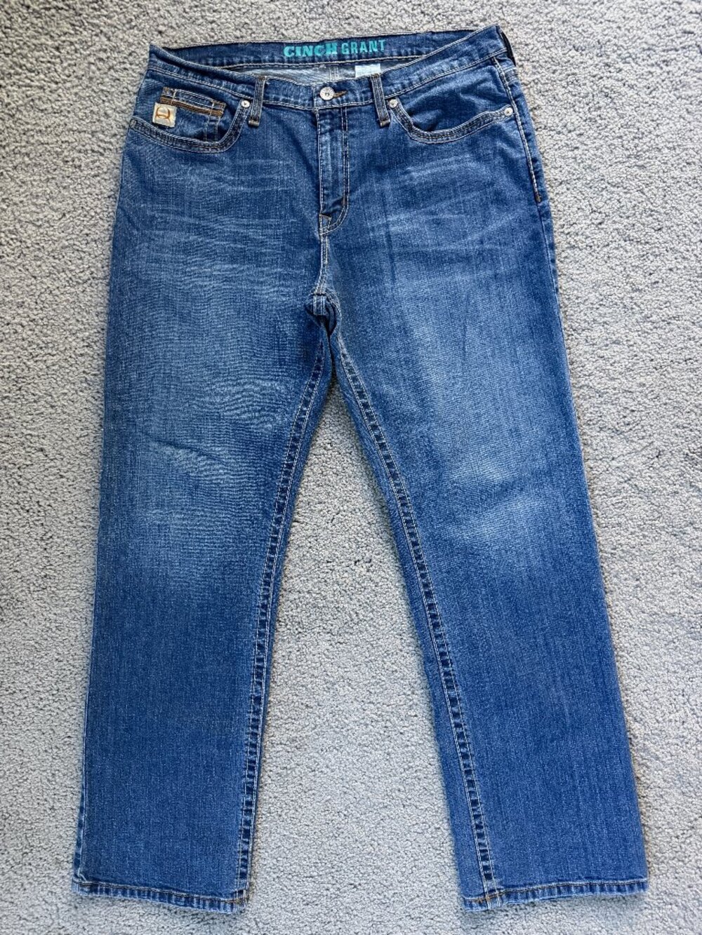 Cinch Grant Men's Relaxed Fit Bootcut Jeans 35x32 Medium Wash Stretch- Excellent